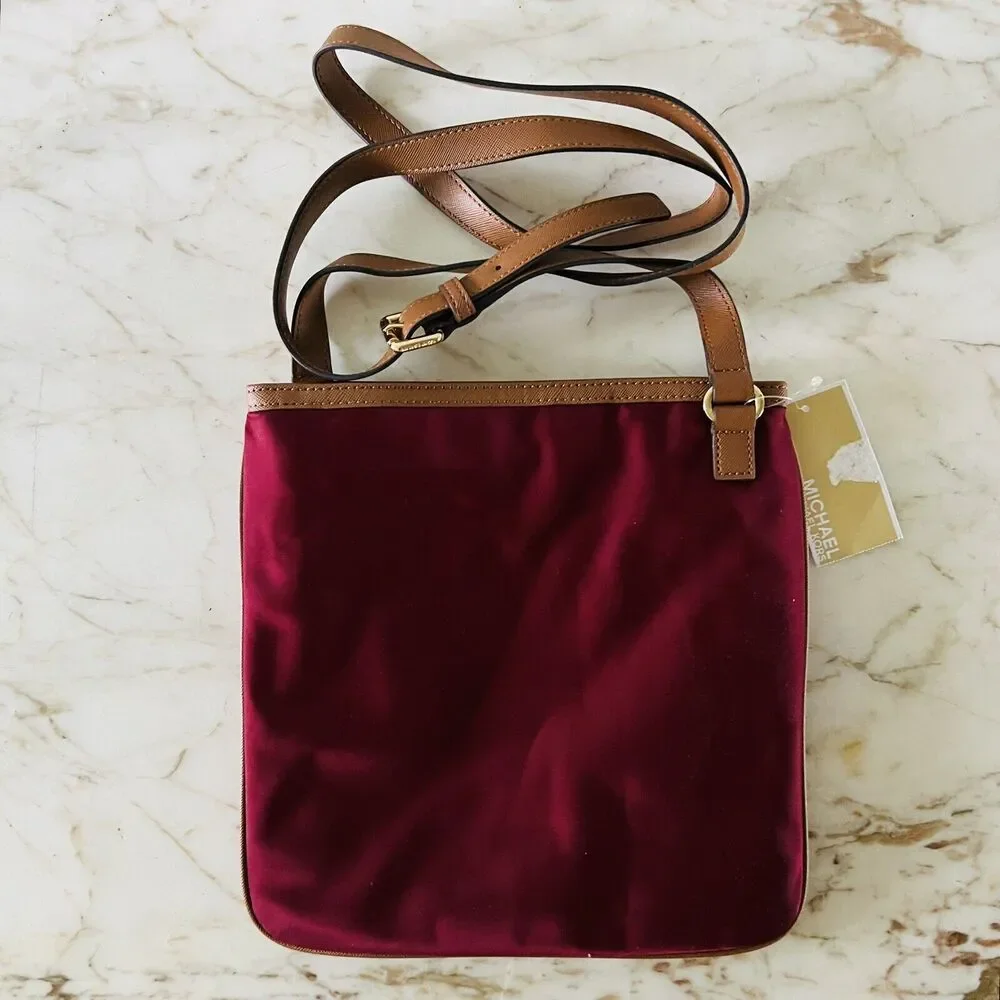 MICHAEL KORS Kempton Claret Burgundy Nylon Pocket Crossbody Bag
